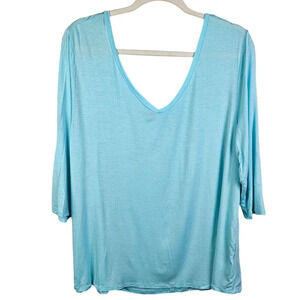 SO Brand Island Breeze Light Blue Double V-Neck 3/4 Sleeve Knit Top Size XLarge